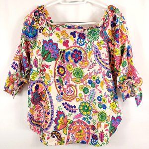 Glam Off the Shoulder Neon Paisley Blouse Size Small